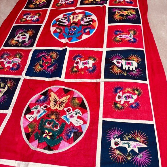 Vtg Bai Jia Bei Chinese Quilt Tapestry One Hundred Families Double Sided Hanging - Picture 8 of 11